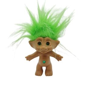 Troll Doll Ace Novelty Treasure Green Eyes & Hair 5" Heart Gem On Belly 1980s